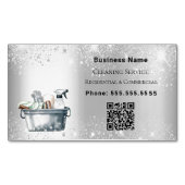 Schoonmaakdienst zilverglitterstof QR-code Magnetisch Visitekaartje (Voorkant)