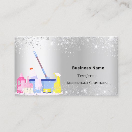 Schoonmaakdienst zilverglitterstof QR-code Visitekaartje (Voorkant)