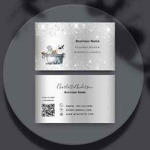 Schoonmaakdienst zilverglitterstof QR-code Visitekaartje