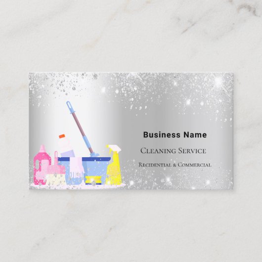 Schoonmaakdienst zilverglitterstof QR-code Visitekaartje (Voorkant)