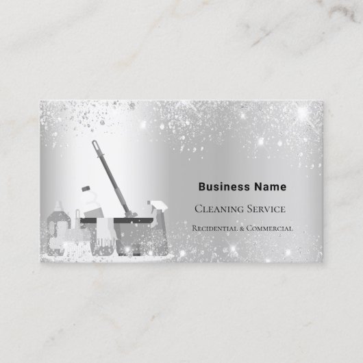 Schoonmaakdienst zilverglitterstof QR-code Visitekaartje (Voorkant)