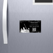 Schoonmaakdienst zwarte zilverglitterstof QR-code Magnetisch Visitekaartje