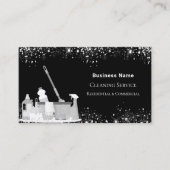 Schoonmaakdienst zwarte zilverglitterstof QR-code Visitekaartje (Voorkant)