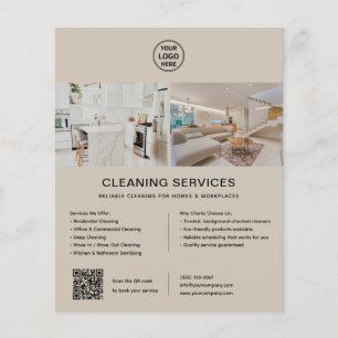 Schoonmaakdiensten Aangepast Logo Beige QR Flyer