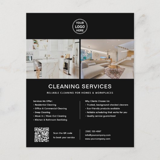 Schoonmaakdiensten Aangepast Logo Zwart QR Flyer (Voorkant)