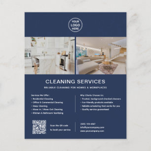 Schoonmaakdiensten aangepaste logo marineblauw QR Flyer