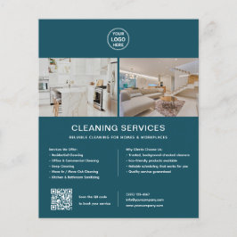 Schoonmaakdiensten aangepaste logo turquoise QR Flyer
