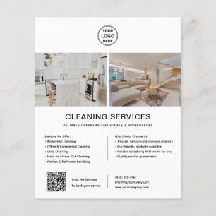 Schoonmaakdiensten Aangepaste Logo Witte QR Flyer