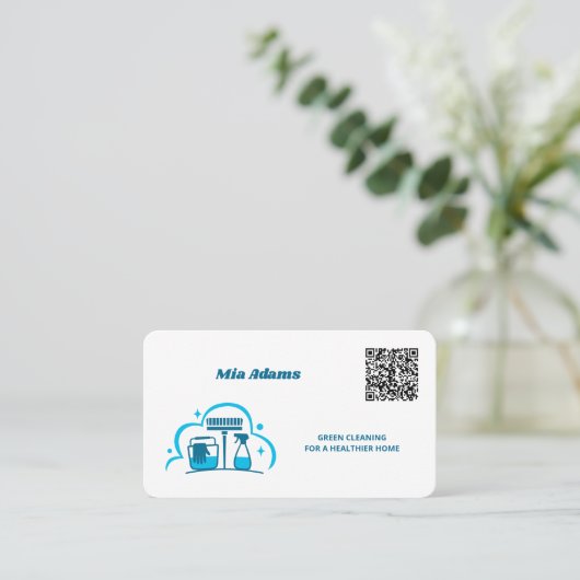 Schoonmaakdiensten Aangepaste QR-code Visitekaartje (Staand voorkant)