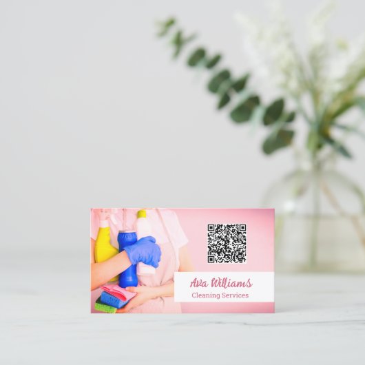 Schoonmaakdiensten Aangepaste QR-code Visitekaartje (Staand voorkant)