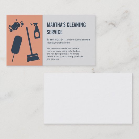 Schoonmaakdiensten | benodigdheden | dienstmeisje visitekaartje (Voorkant / Achterkant)