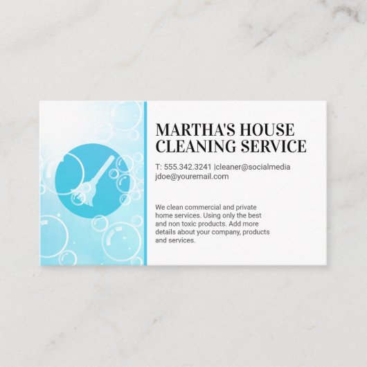 Schoonmaakdiensten | Broom Logo | Zeepbellen Visitekaartje (Voorkant)