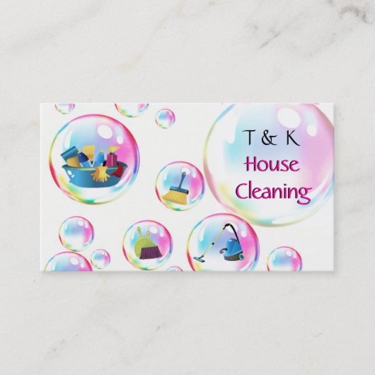 Schoonmaakdiensten Bubbles visitekaartje (Voorkant)