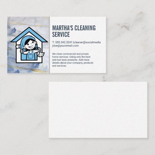 Schoonmaakdiensten | Cartoon Dienstmeid Stof afnem Visitekaartje (Voorkant / Achterkant)