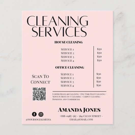 Schoonmaakdiensten Dienstmeid Prijs Pastelroze Flyer (Voorkant)