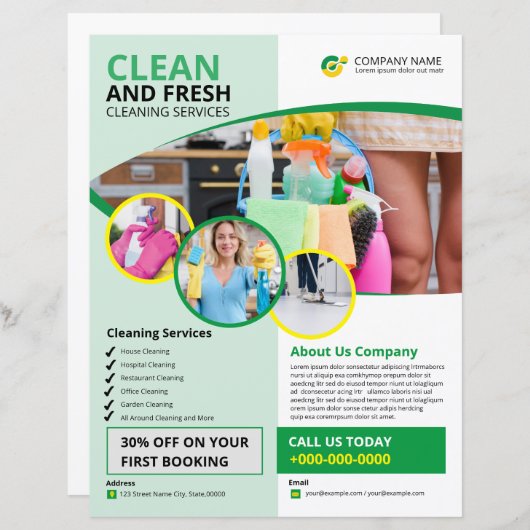 Schoonmaakdiensten Flyer Sjabloon (Voorkant / Achterkant)