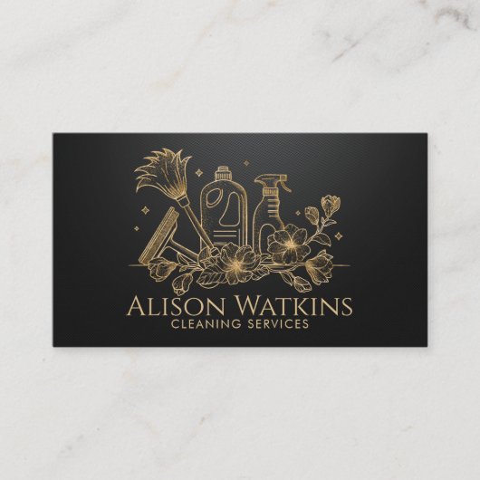 Schoonmaakdiensten - Golden Floral Line Art Visitekaartje (Voorkant)