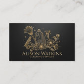 Schoonmaakdiensten - Gouden bloemlijn kunst Visitekaartje (Voorkant)