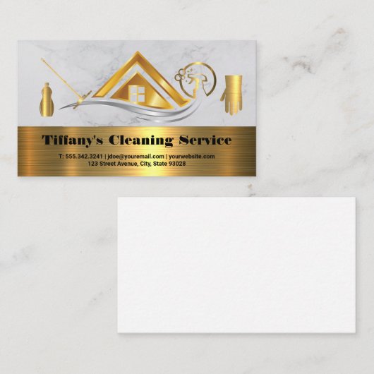 Schoonmaakdiensten | Home Goud Metallic Pictogramm Visitekaartje (Voorkant / Achterkant)