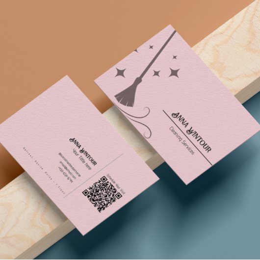 Schoonmaakdiensten Housekeeper QR Code Blush Roze Visitekaartje
