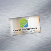 Schoonmaakdiensten Huis Logo | Metaal Achtergrond Magnetisch Visitekaartje (Voorbeeld)