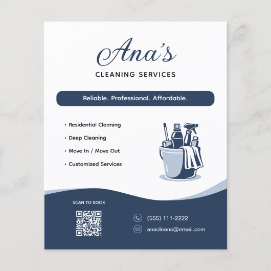 Schoonmaakdiensten Huishoudelijke Hulp Blauwe QR C Flyer (Voorkant)