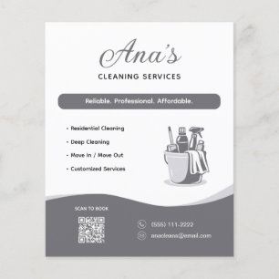 Schoonmaakdiensten Huishoudelijke hulp Gray QR-cod Flyer