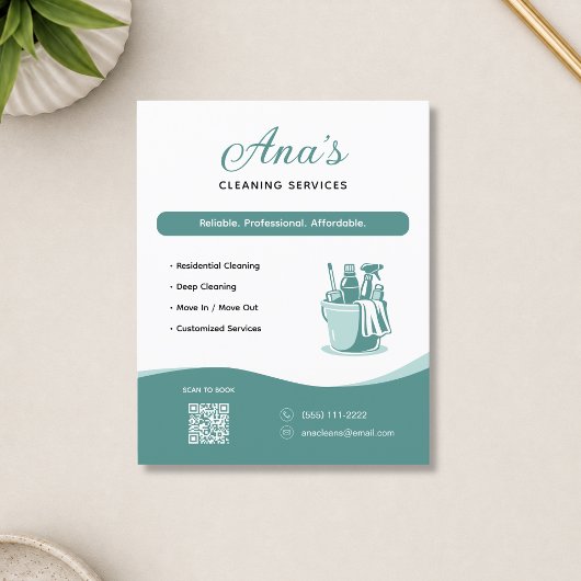 Schoonmaakdiensten Huishoudelijke Hulp Teal QR-cod Flyer