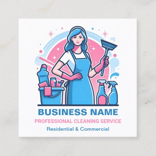 Schoonmaakdiensten Huishouding Vierkante Visitekaartje (Voorkant)