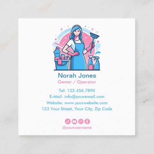 Schoonmaakdiensten Huishouding Vierkante Visitekaartje (Achterkant)