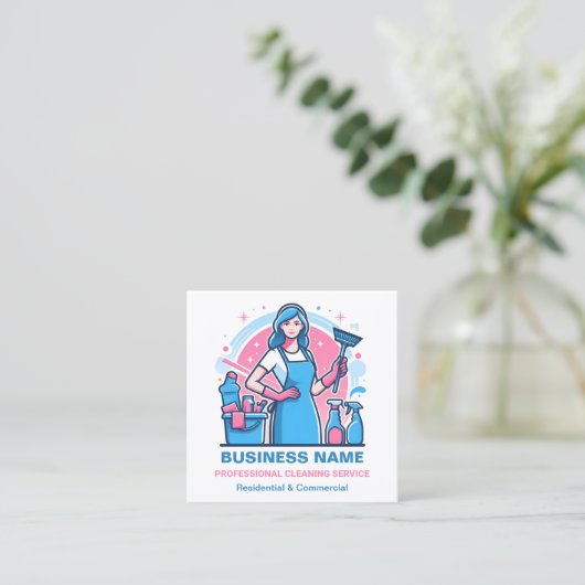 Schoonmaakdiensten Huishouding Vierkante Visitekaartje (Staand voorkant)