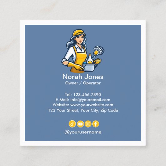 Schoonmaakdiensten Huishouding Vierkante Visitekaartje (Achterkant)