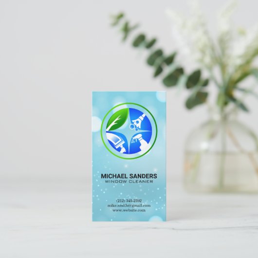 Schoonmaakdiensten Icoon | Sparkle Boke Achtergron Visitekaartje (Staand voorkant)