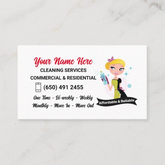 Schoonmaakdiensten Janitor Lady Visitekaartje (Voorkant)
