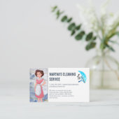 Schoonmaakdiensten Logo | dienstmeisje Cartoon Visitekaartje (Staand voorkant)