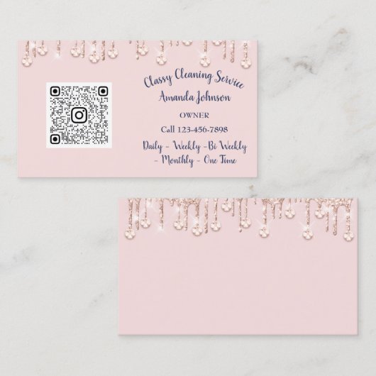 Schoonmaakdiensten Maid Drips QR Bloemen Blush Visitekaartje (Voorkant / Achterkant)