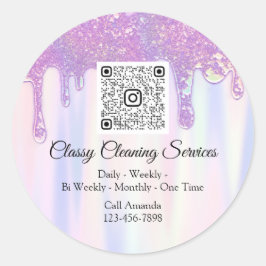 Schoonmaakdiensten Maid Housekeeper QRCode Paars Ronde Sticker