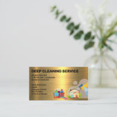 Schoonmaakdiensten | meid sproeien | Goud Metaal Visitekaartje (Staand voorkant)