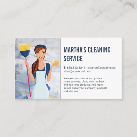 Schoonmaakdiensten | Meisje met schoonmaakmiddelen Visitekaartje (Voorkant)