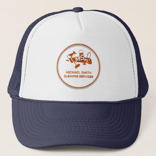 Schoonmaakdiensten op maat Sinaasappel Logo Trucker Pet (Voorkant)