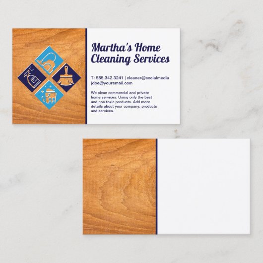 Schoonmaakdiensten pictogrammen | Hout Visitekaartje (Voorkant / Achterkant)