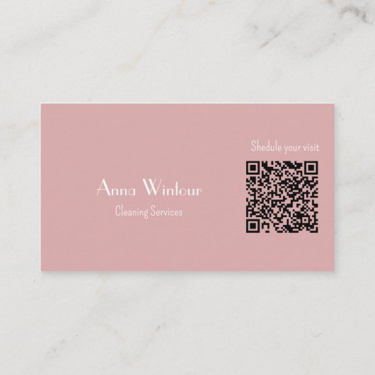 Schoonmaakdiensten QR Code Blush Pink Visitekaartje (Achterkant)