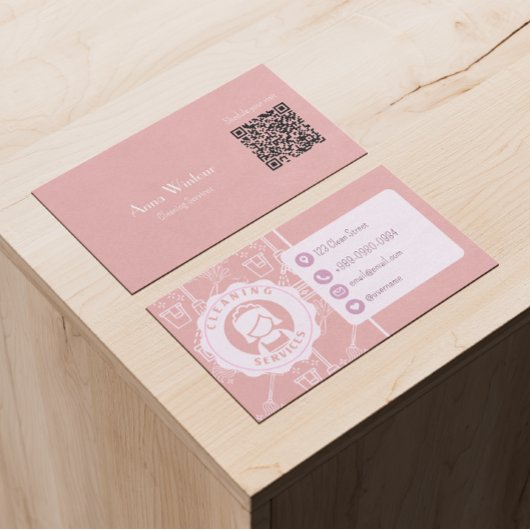 Schoonmaakdiensten QR Code Blush Pink Visitekaartje
