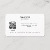 Schoonmaakdiensten QR Code Modern Zwart Visitekaartje (Achterkant)