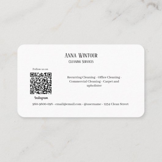 Schoonmaakdiensten QR Code Modern Zwart Visitekaartje (Achterkant)