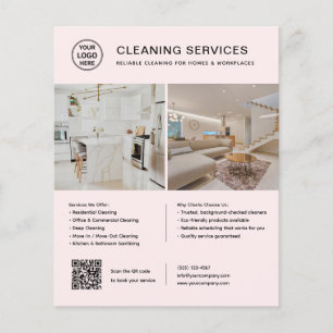 Schoonmaakdiensten Roze Logo Foto QR-code Flyer