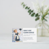 Schoonmaakdiensten | Schoonmaakster met veer Duste Visitekaartje (Staand voorkant)