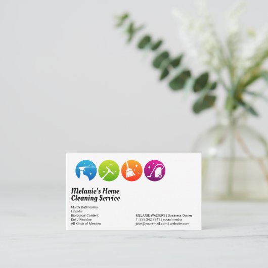 Schoonmaakdiensten | Sproeisqueegee-bezemstofzuige Visitekaartje (Staand voorkant)