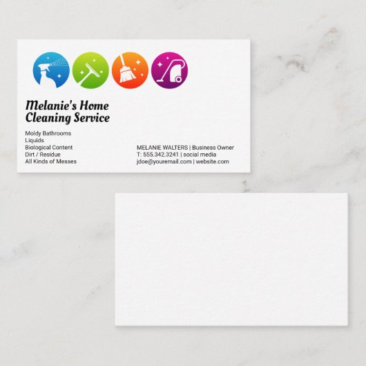 Schoonmaakdiensten | Sproeisqueegee-bezemstofzuige Visitekaartje (Voorkant / Achterkant)