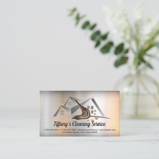 Schoonmaakdiensten | Thuis | Metalen Achtergrond Visitekaartje (Staand voorkant)